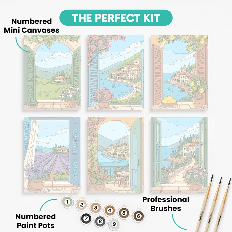Mediterranean Windows - Mini Paint by Numbers Set