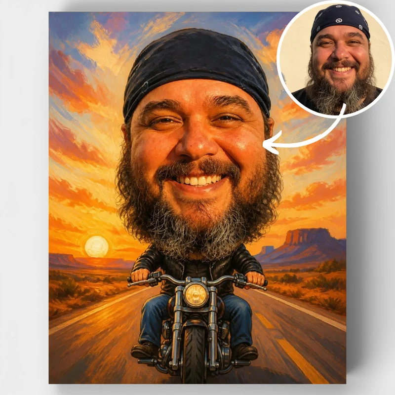 Desert Highway Biker Bobblehead - Custom Paint by Numbers Kit