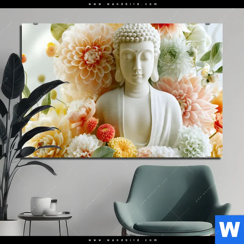 Alu-Dibond Bild | Buddha im Blütenglück | Querformat