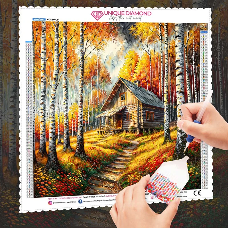 5D Diamond Painting – Hütte im goldenen Flammenwald