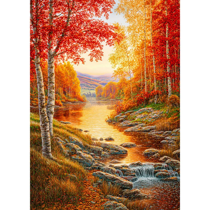 5D Diamond Painting – Goldenes Flüstern am Waldbach