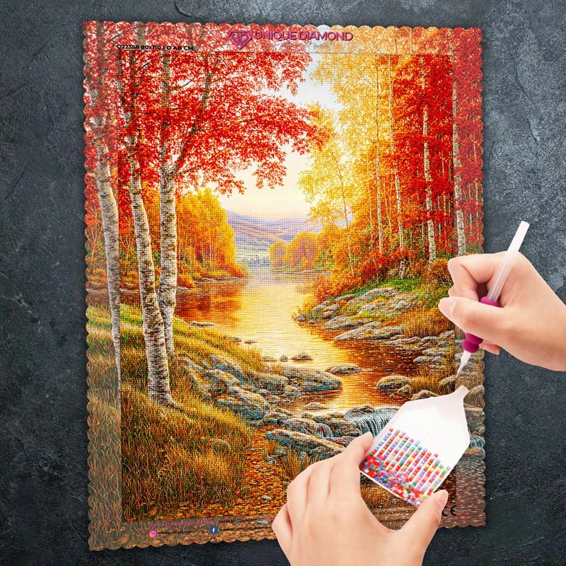 5D Diamond Painting – Goldenes Flüstern am Waldbach