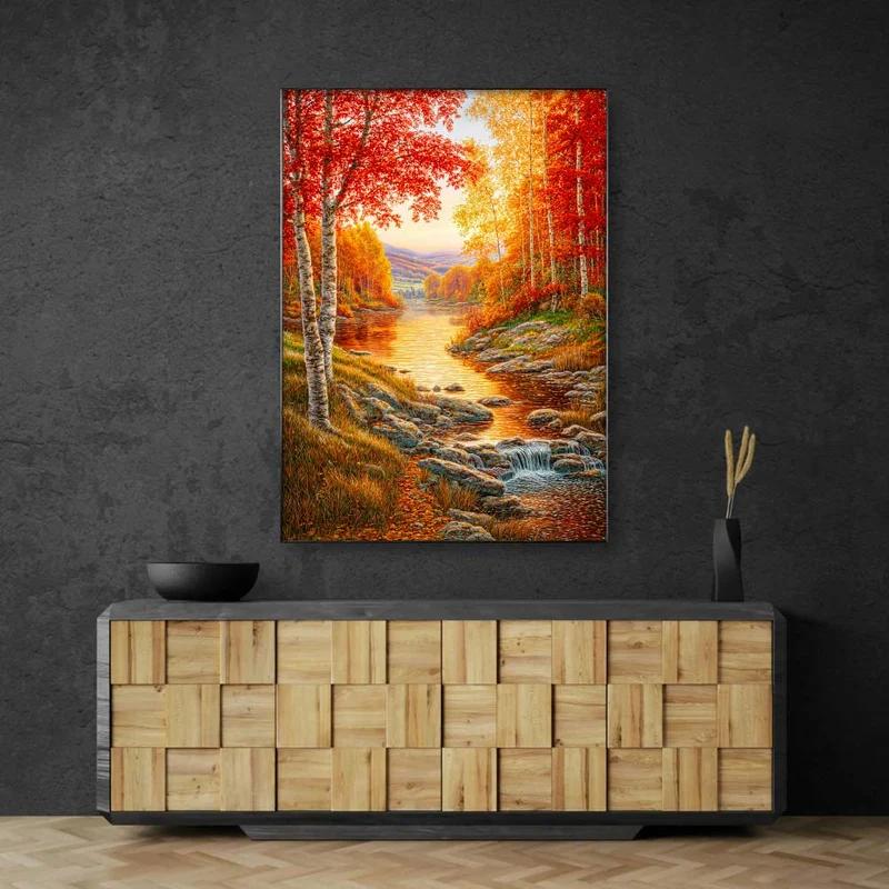 5D Diamond Painting – Goldenes Flüstern am Waldbach