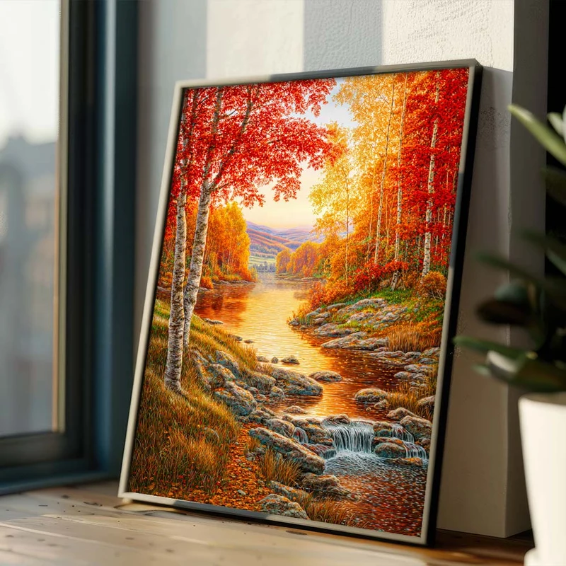 5D Diamond Painting – Goldenes Flüstern am Waldbach