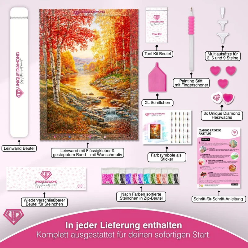 5D Diamond Painting – Goldenes Flüstern am Waldbach