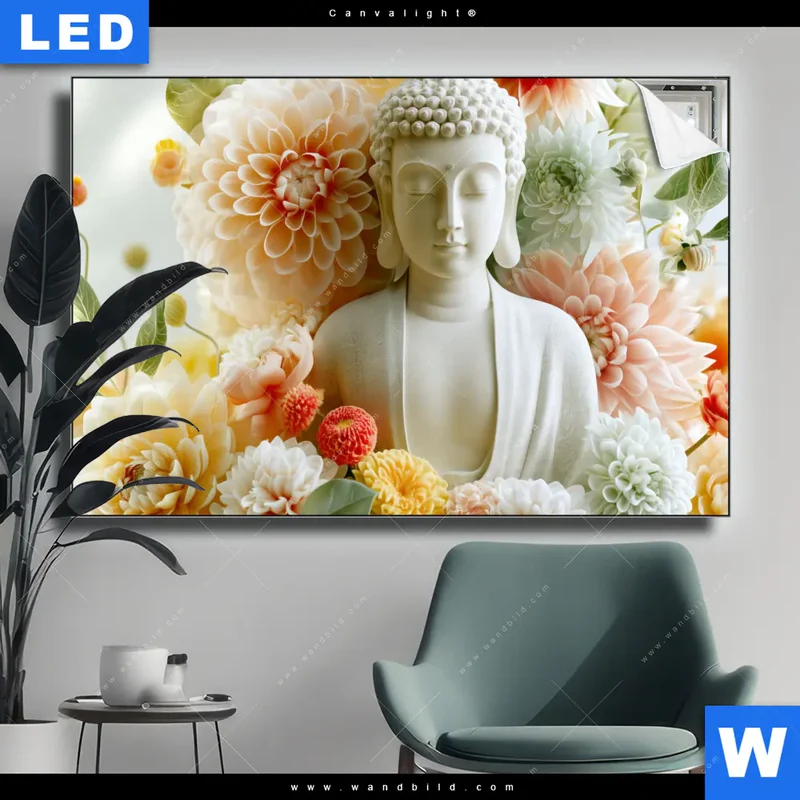 Canvalight® Leuchtbild | Buddha im Blütenglück | Querformat