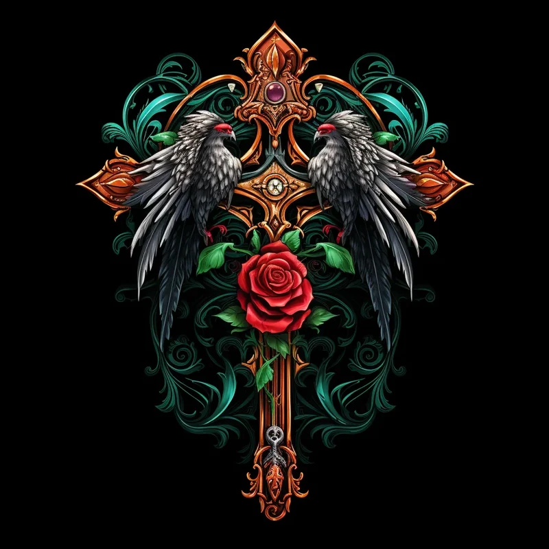Two Bird Red Rose Cross Diamond Art Kit