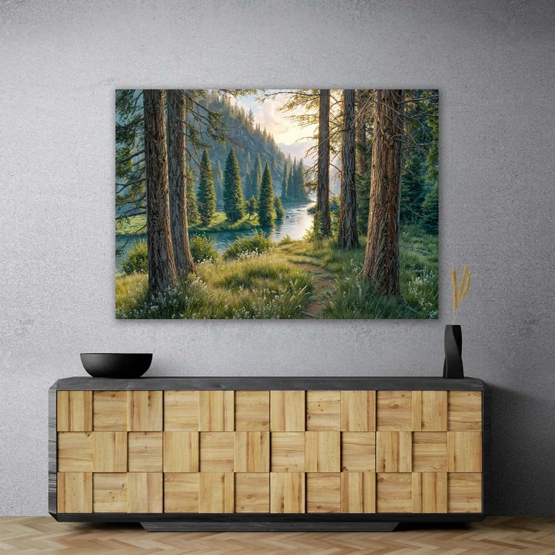 5D Diamond Painting – Morgenglanz im Tannental