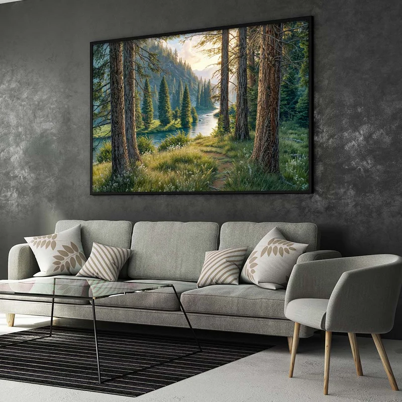 5D Diamond Painting – Morgenglanz im Tannental