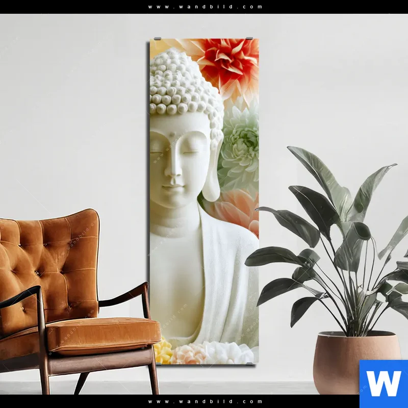 Aluminiumbild gebürstet | Buddha im Blütenglück | Schmal