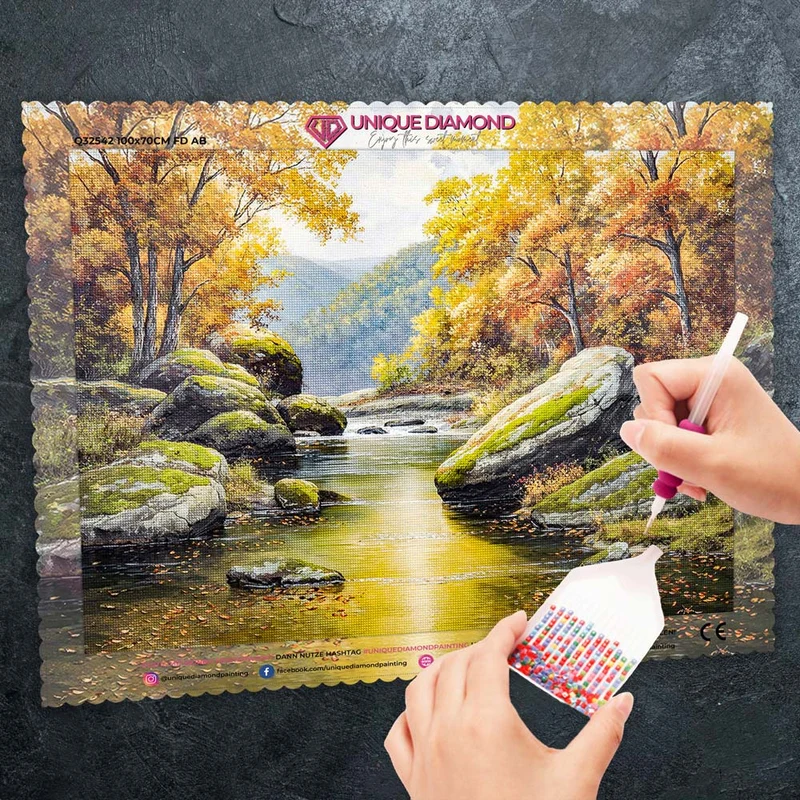 5D Diamond Painting – Sonnenkuss im Herbsttal