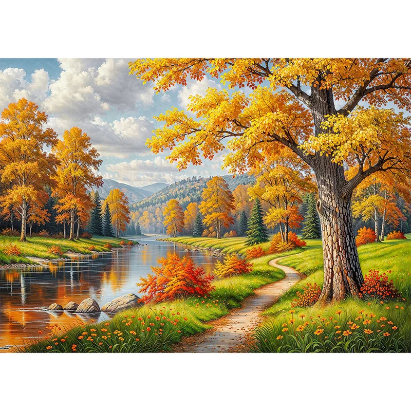 5D Diamond Painting – Herbstpfad der goldenen Stille