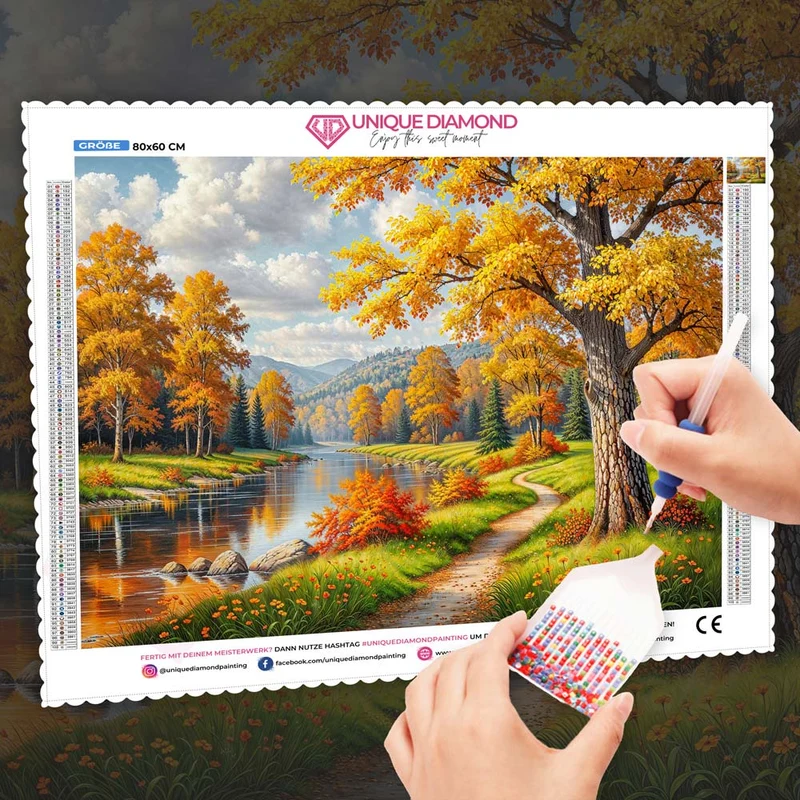 5D Diamond Painting – Herbstpfad der goldenen Stille