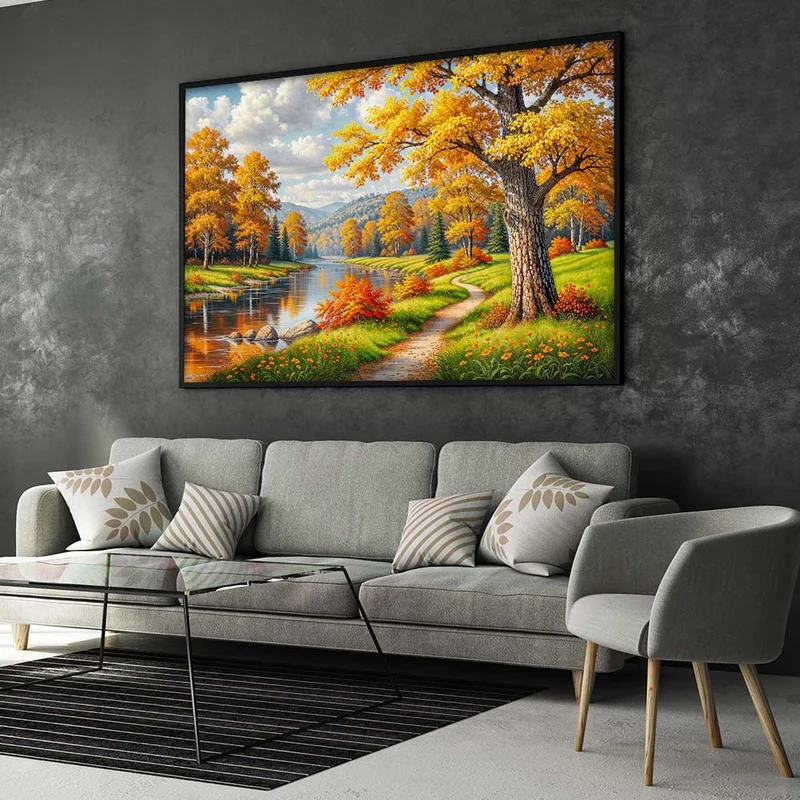 5D Diamond Painting – Herbstpfad der goldenen Stille