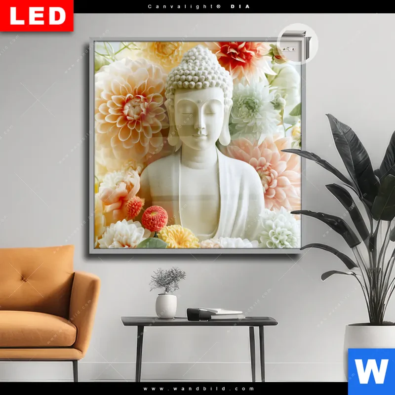 Leuchtbild Acrylglas Canvalight® DIA | Buddha im Blütenglück | Quadrat