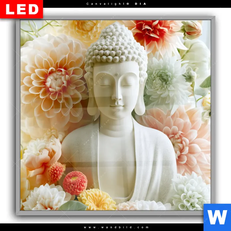 Leuchtbild Acrylglas Canvalight® DIA | Buddha im Blütenglück | Quadrat