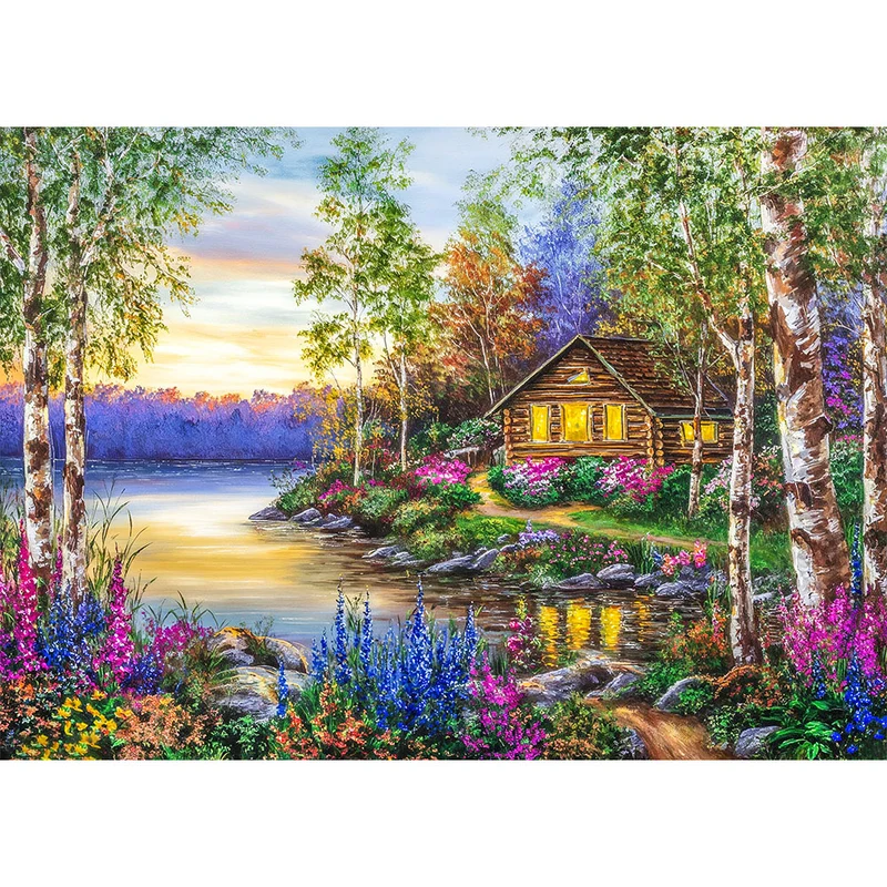 5D Diamond Painting – Hütte am See der Stille