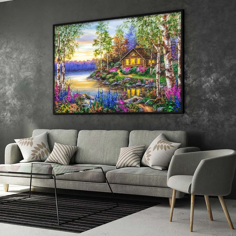 5D Diamond Painting – Hütte am See der Stille
