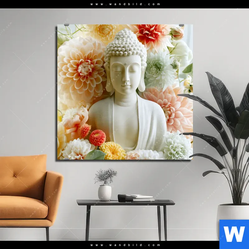 Alu-Dibond Bild | Buddha im Blütenglück | Quadrat