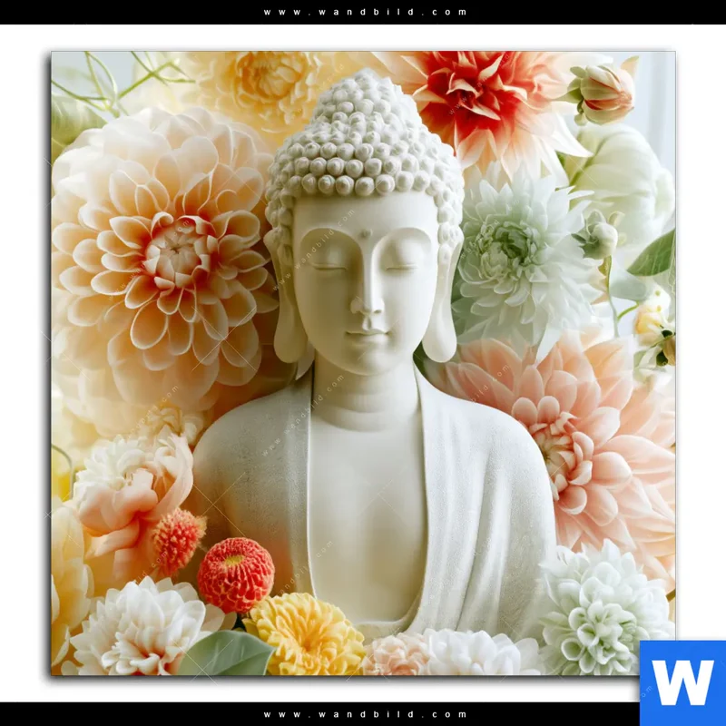 Alu-Dibond Bild | Buddha im Blütenglück | Quadrat