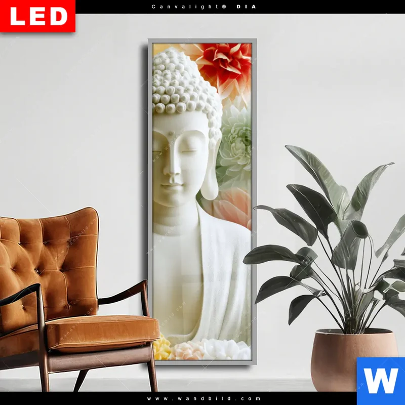 Wechselmotiv Acrylglas Canvalight® DIA | Buddha im Blütenglück | Schmal