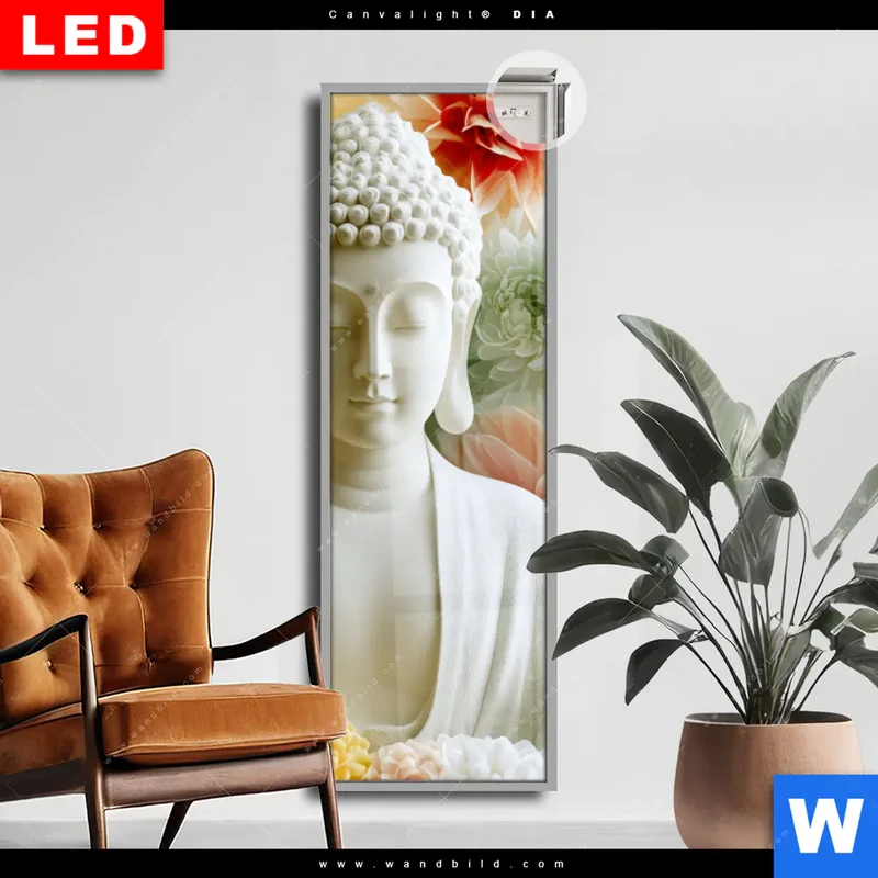 Leuchtbild Acrylglas Canvalight® DIA | Buddha im Blütenglück | Schmal