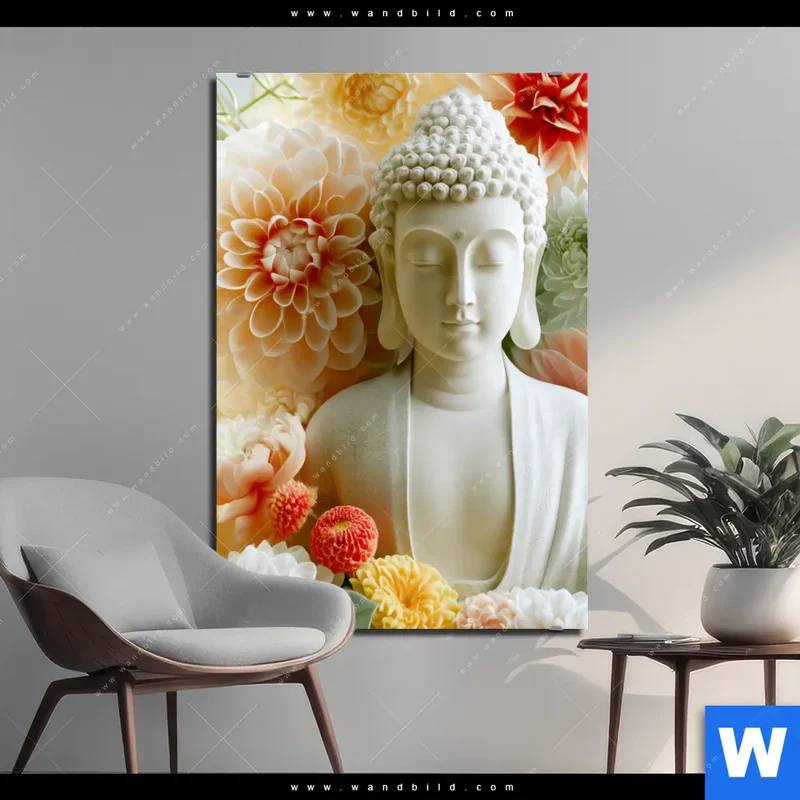 Alu-Dibond Bild | Buddha im Blütenglück | Hochformat