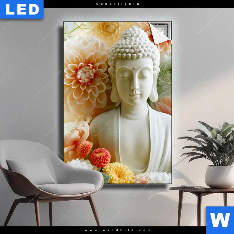 Canvalight® Leuchtbild | Buddha im Blütenglück | Hochformat