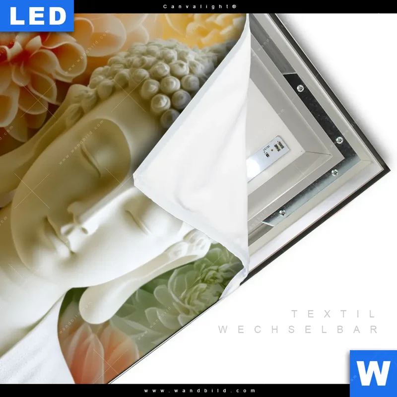 Canvalight® Leuchtbild | Buddha im Blütenglück | Hochformat