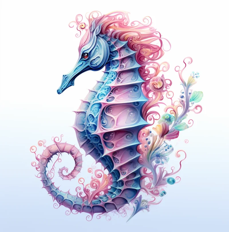 Blue Pink Abstract Seahorse Diamond Art Kit