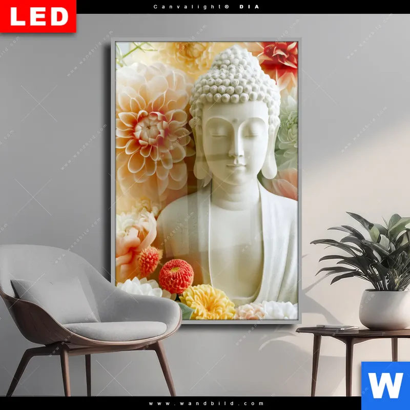 Wechselmotiv Acrylglas Canvalight® DIA | Buddha im Blütenglück | Hochformat
