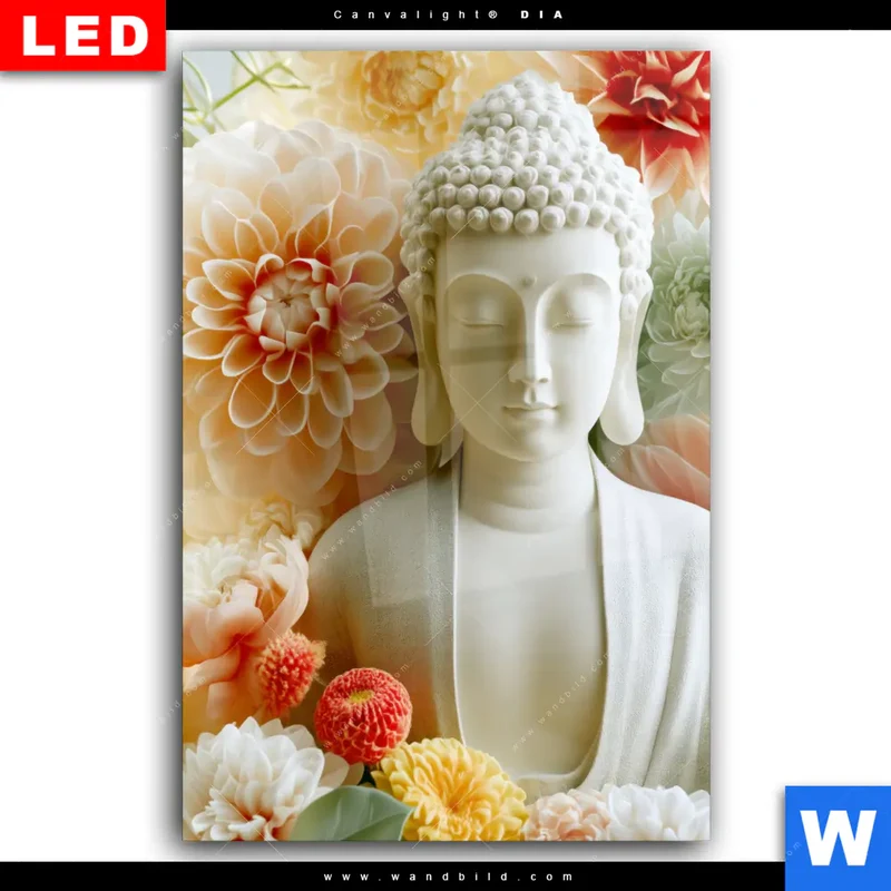 Wechselmotiv Acrylglas Canvalight® DIA | Buddha im Blütenglück | Hochformat