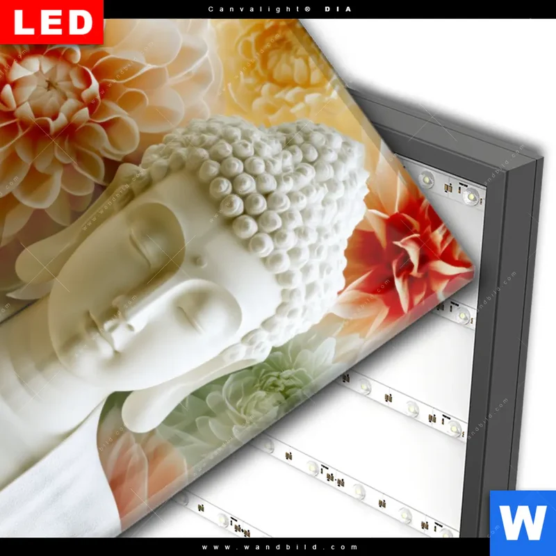 Wechselmotiv Acrylglas Canvalight® DIA | Buddha im Blütenglück | Hochformat