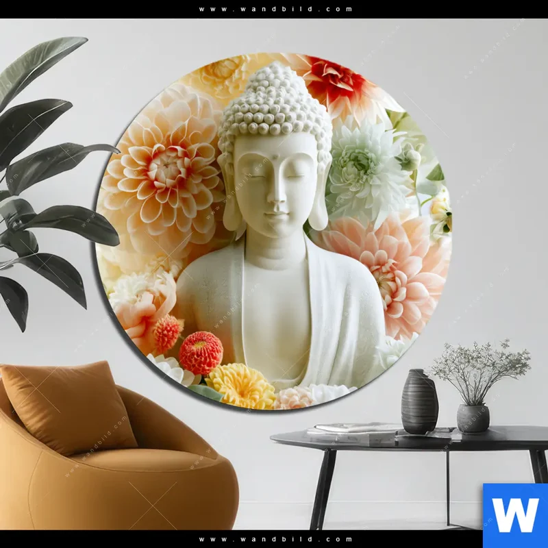 Aluminiumbild gebürstet | Buddha im Blütenglück | Rund
