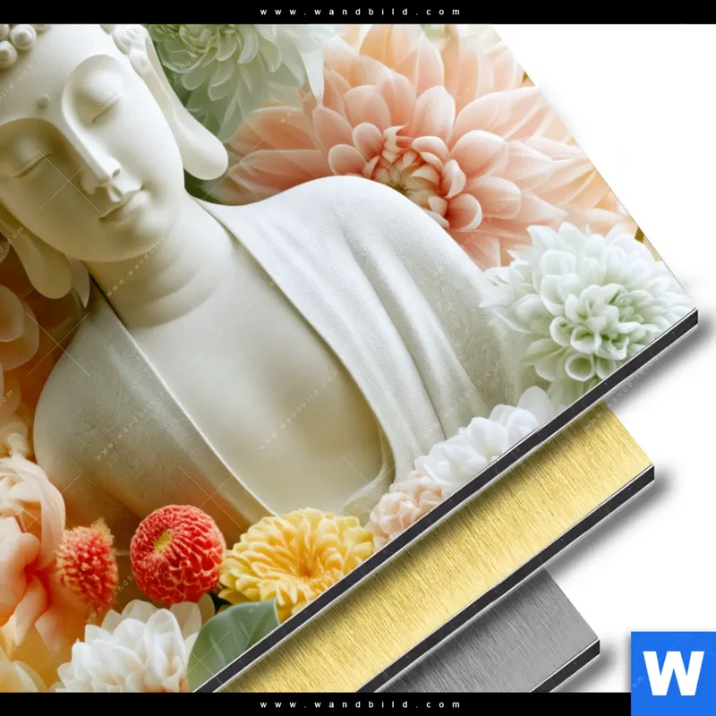 Aluminiumbild gebürstet | Buddha im Blütenglück | Rund