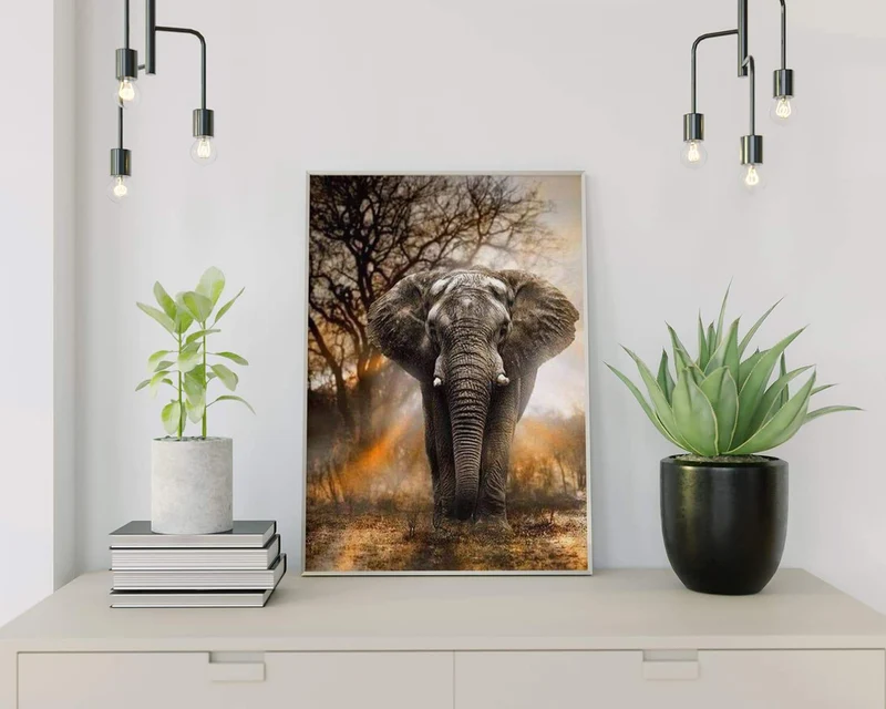 Malen nach Zahlen Elefant mit Sonnenuntergang