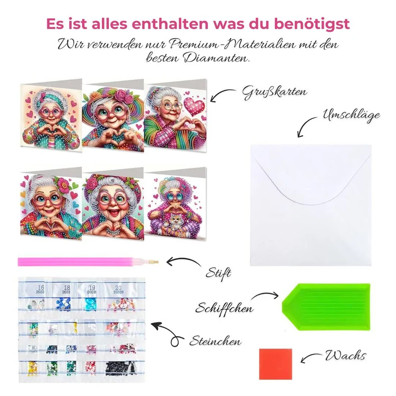 5D Diamond Painting Grußkarten – Herzliche Omas voller Liebe