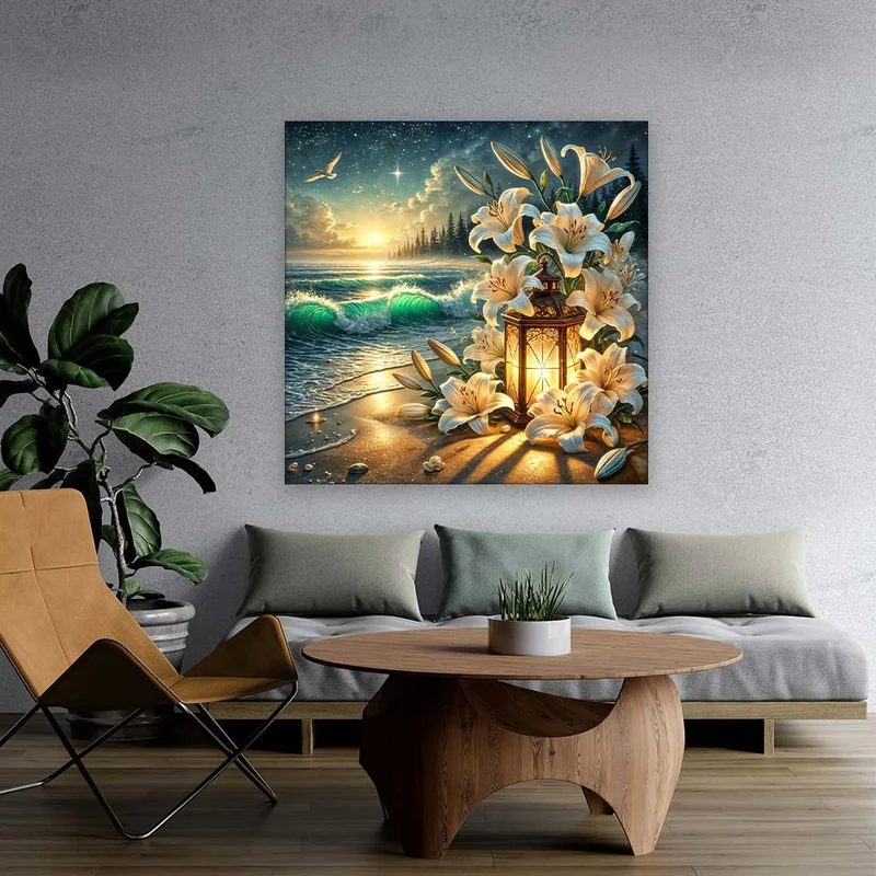 5D Diamond Painting – Lilienlicht am Abendmeer