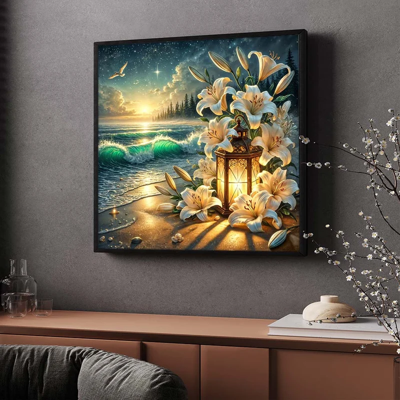 5D Diamond Painting – Lilienlicht am Abendmeer