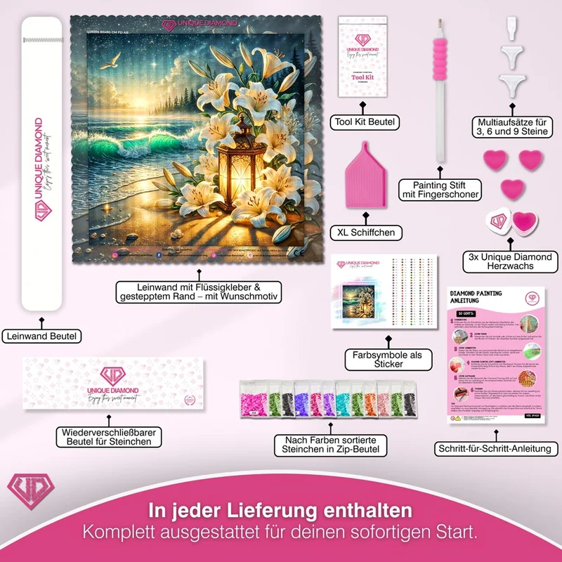 5D Diamond Painting – Lilienlicht am Abendmeer