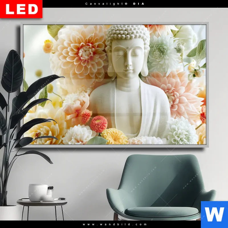 Wechselmotiv Acrylglas Canvalight® DIA | Buddha im Blütenglück | Querformat