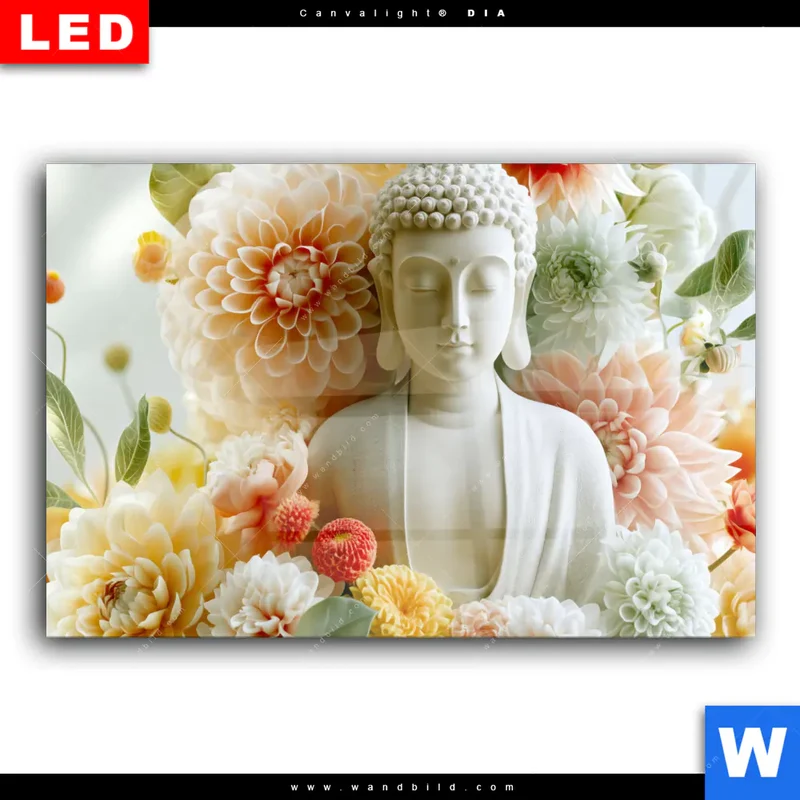 Wechselmotiv Acrylglas Canvalight® DIA | Buddha im Blütenglück | Querformat
