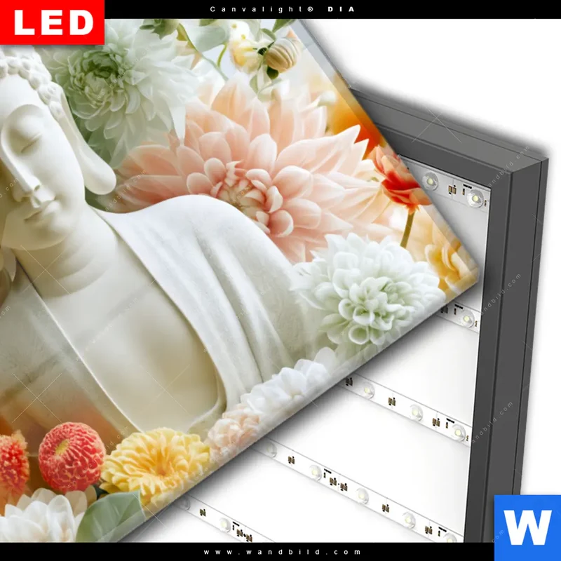Wechselmotiv Acrylglas Canvalight® DIA | Buddha im Blütenglück | Querformat