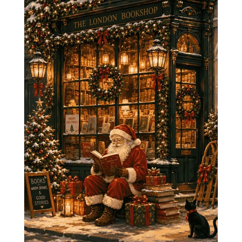 Weihnachtsmann im Londoner Buchladen