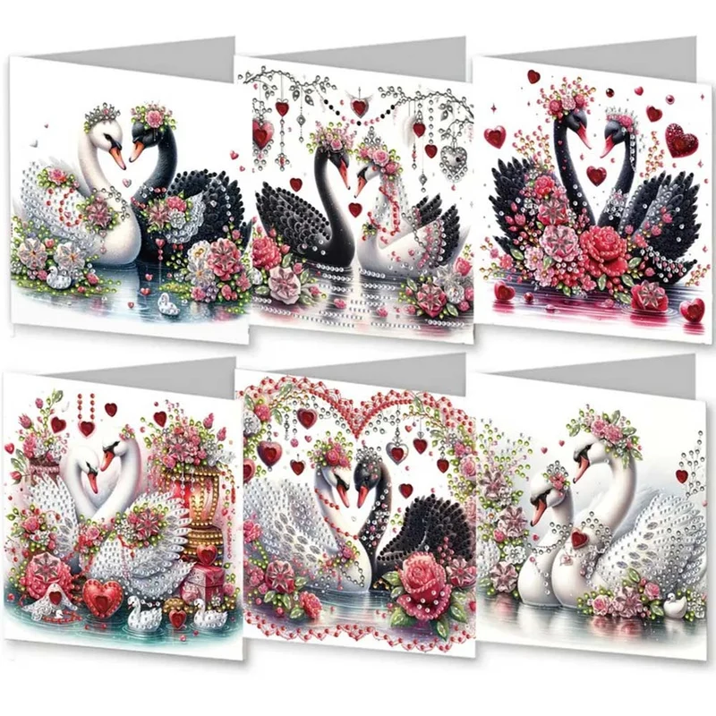 5D Diamond Painting Grußkarten – Schwanenliebe in Rot & Weiß