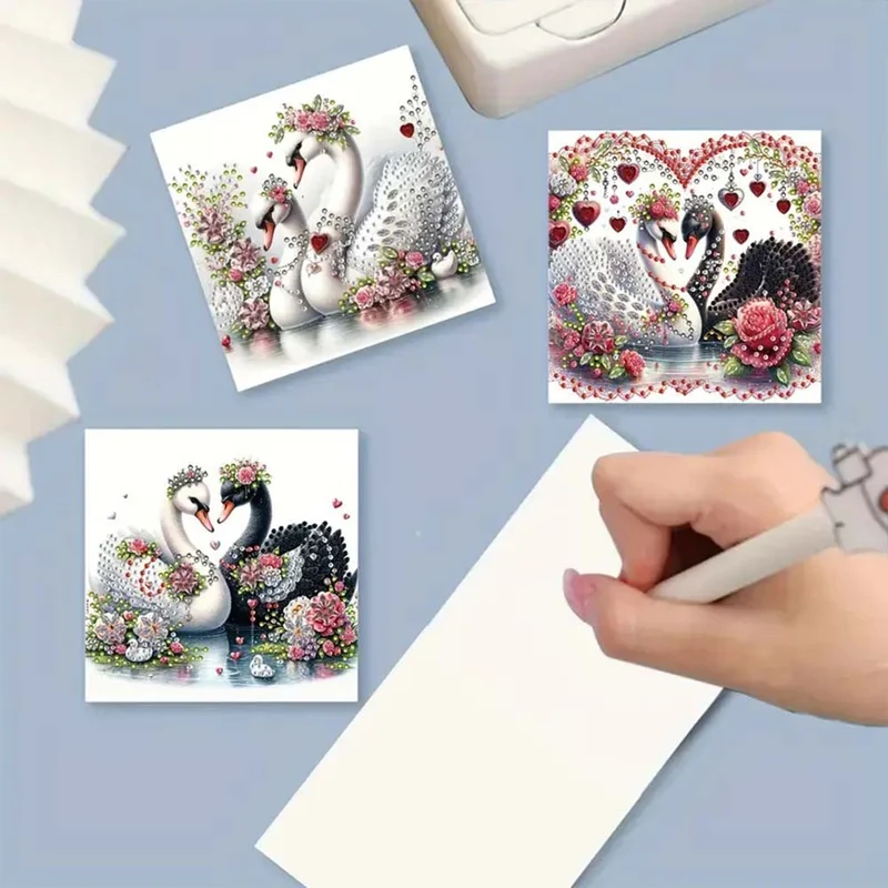 5D Diamond Painting Grußkarten – Schwanenliebe in Rot & Weiß
