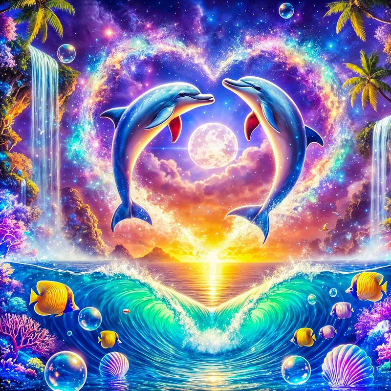 5D Diamond Painting – Delfinherzen im Mondlicht