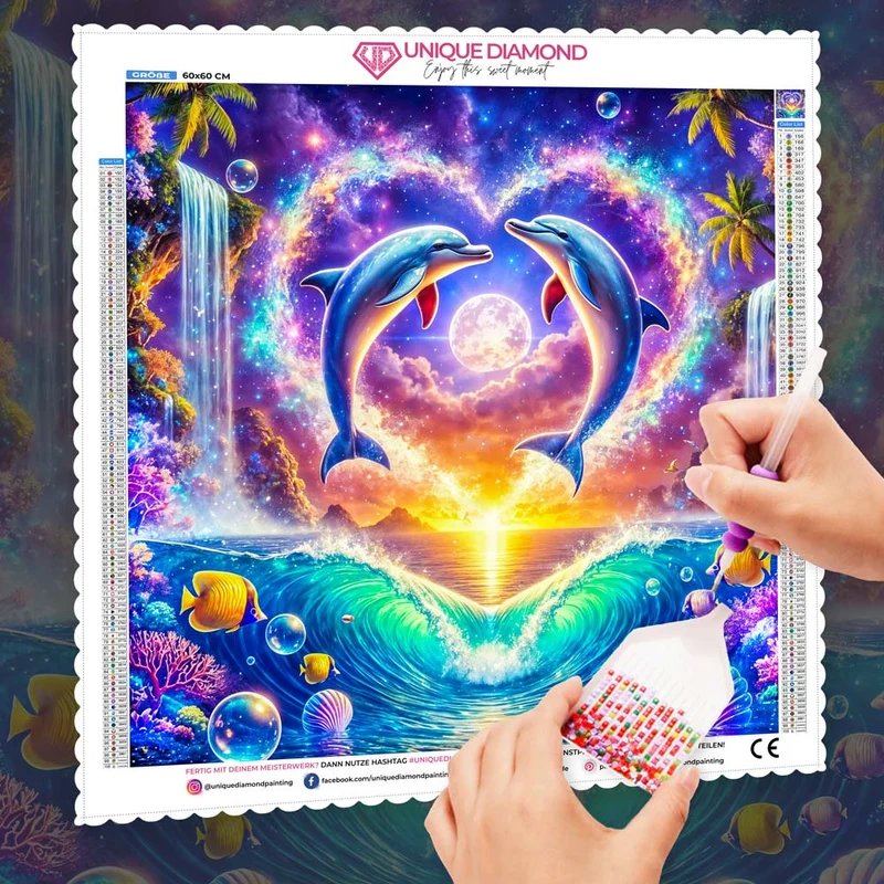 5D Diamond Painting – Delfinherzen im Mondlicht