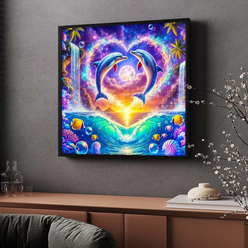 5D Diamond Painting – Delfinherzen im Mondlicht