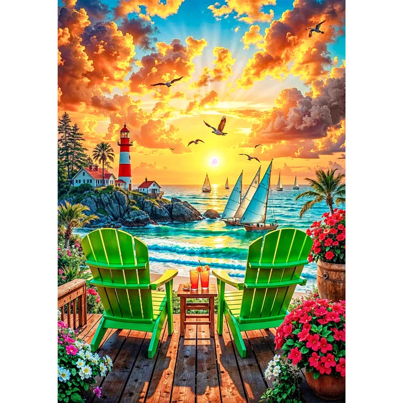 5D Diamond Painting – Leuchtturm der goldenen Stunde